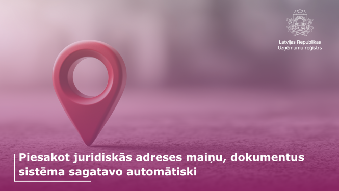 Atrašanās vietas simbols un teksts par juridiskās adreses maiņu
