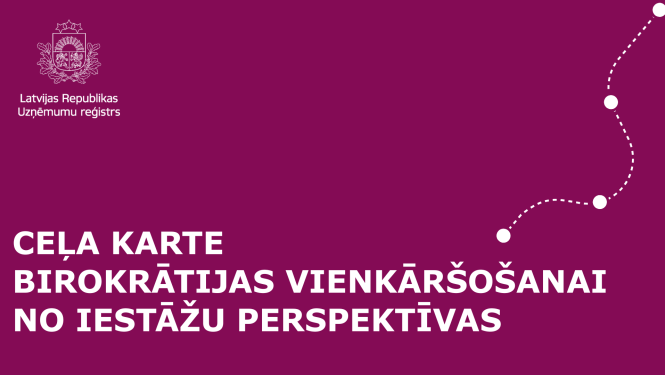 Uz krāsaina fona uzrakstīts: Ceļa karte birokrātijas vienkāršošanai no iestāžu perspektīvas. 